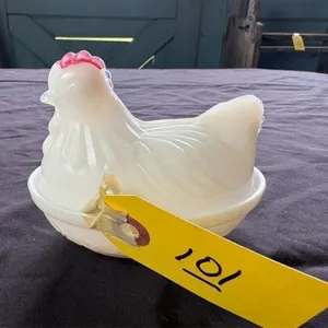 Hen - milk glass covered dish