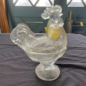 Large rooster - clear glass covered dish