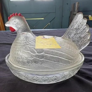 Large hen - clear glass covered dish