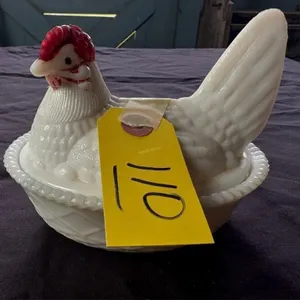 Hen - milk glass covered dish