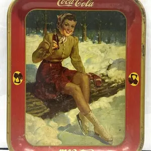 Antique Coca-Cola Serving Tray Ice Skating Girl