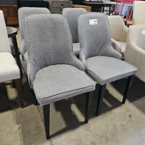 (4) Gray Upholstered Dining Chairs with Black Wood Legs
