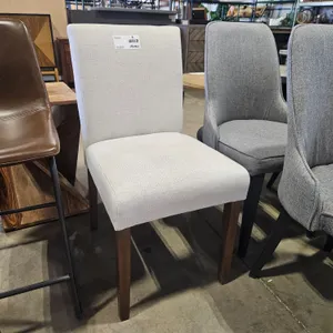 Upholstered Dining Chair, Light Beige Fabric, Wood Legs