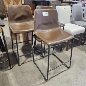 (3) Brown Faux Leather Bar Stools With Black Metal Base
