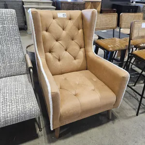 Tan Tufted Wingback Accent Chair with Sherpa Trim