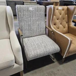Modern Upholstered Armchair with Metal and Wood Arms