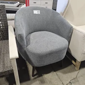 Gray Upholstered Barrel Chair with Wood Legs