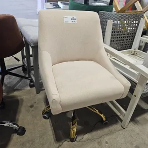 Beige Upholstered Swivel Office Chair with Gold Base