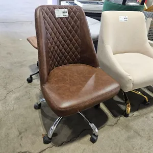Brown Faux Leather Diamond Tufted Office Chair with Chrome Base
