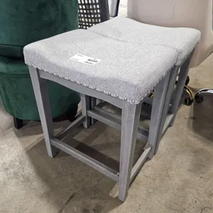 (2) Gray Upholstered Backless Bar Stools with Nailhead Trim