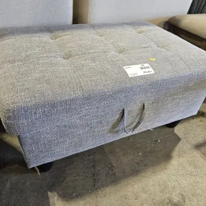 Gray Upholstered Storage Ottoman with Tufted Top and Hinged Lid, 22” x 44”