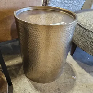 Hammered Metal Drum Side Table, 16”