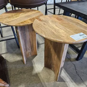 (2) Solid Wood Round Side Tables (Some Damage), 16”
