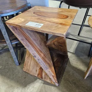 Sheesham Wood Modern Geometric Side Table, 16” x 16”