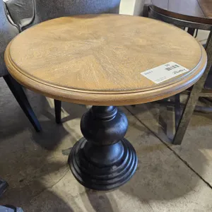 Round Wood Pedestal Side Table with Decorative Veneer Top and Black Base, 23”