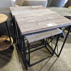 Set Of Modern Nesting Tables With Wood Tops And Black Metal Frames, 24” x 15”