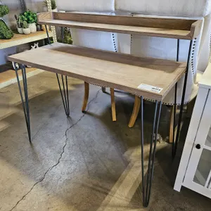 Wood and Metal Desk with Raised Shelf and Hairpin Legs, 42"x18"