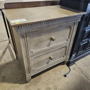 Electric Two-Drawer Wood Nightstand with Brass Knobs, 28"x18"