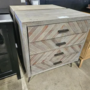 (2) Wood Chests, Chevron Pattern, Three-Drawer, 29" x 16"