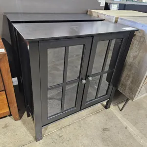 (2) Black Glass Door Storage Cabinets With Shelf, 31"x12"