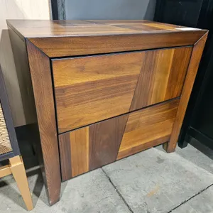 Wood Two-Drawer Modern Nightstand with Geometric Pattern Front, 36"x14"