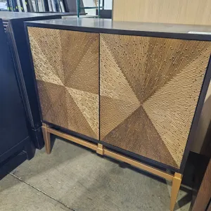 Modern Wood Cabinet With Geometric Patterned Doors And Interior Shelf, 36"x14"