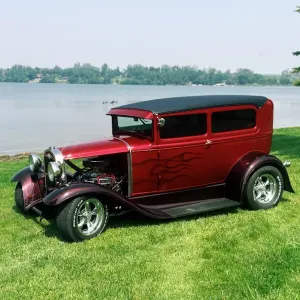 1930 Ford Model A Sedan all steel body, 4” roof chop, widened rear fender and running boards, boxed frame rails, Heidts mustang 11 front suspension, H