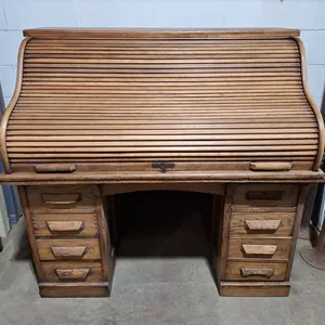 Vintage Wood Roll Top Desk, 53"x33"x52"