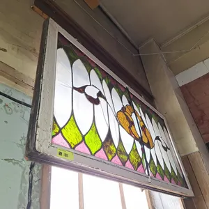 Wood Framed Decorative Stained Glass, 52"x27"