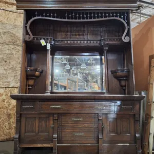 Huge Antique Built-In Wood/Mirrored Buffet, 74"x21.5"x93.5"