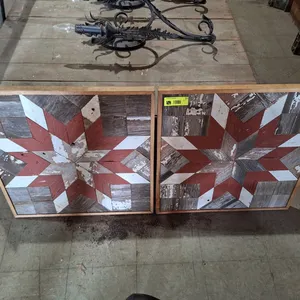 2 Wood Framed Quilt Pattern Farm Flag, 20"x20"