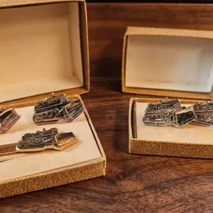 Gold Tone Bulldozer Cufflinks and Tie Clip