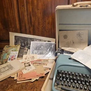 Vintage Portable Typewriter With Case and Collection of Decorative Ephemera