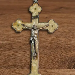 Crucifix with Metal Corpus and Yellow-Toned Inlay