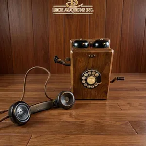 Wood and Metal Wall-Mounted Rotary Telephone with Handset