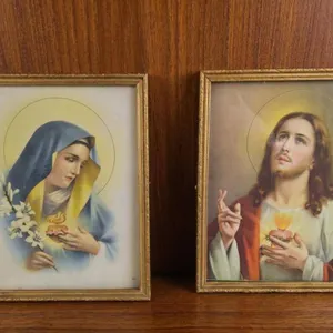 Two Framed Religious Prints Featuring Sacred Heart Motifs