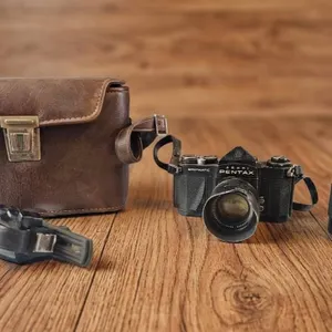 Pentax ME Super SLR Camera with Accessories and Leather Case