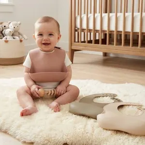 Silicone Baby Bibs, Adjustable, Food Pocket