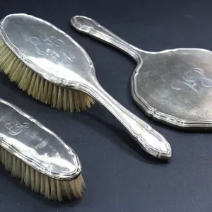 c.1913 STERLING SILVER ETCHED "E.A" VANITY SET