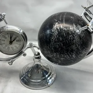large Chrome Airplane Desk Clock & Globe