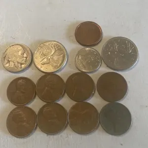 Lincoln wheat pennies, Canadian coins, Indian