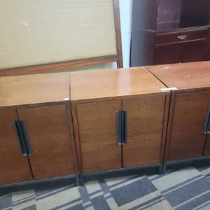 3 Wood Storage Cabinets with Metal Handles