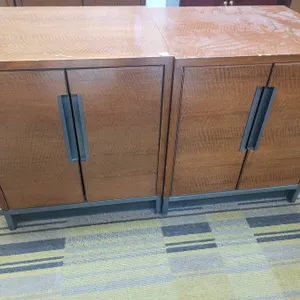 Two Wood Storage Cabinets with Metal Handles