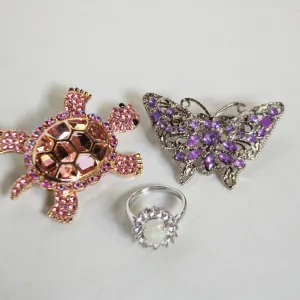 SPARKLY RHINESTONE PINL TURTLE BROOCH