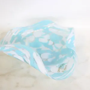 SIGNED MURANO BLOWN GLASS BLUE/WHITE DISH