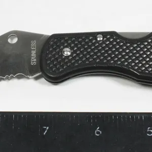 STAINLESS SERRATED FOLDING KNIFE (MISSING A SCREW)
