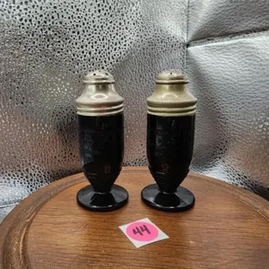 Hazel Atlas Cloverleaf Footed Black Salt & Pepper