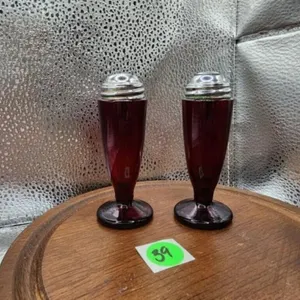Fenton Diamond Optic Ruby Red Footed Salt & Pepper