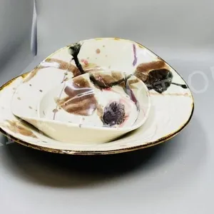 hand painted pottery bowl, signed - 10" wide