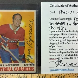 1970-71 Signed Jacques Laperri�re Montreal